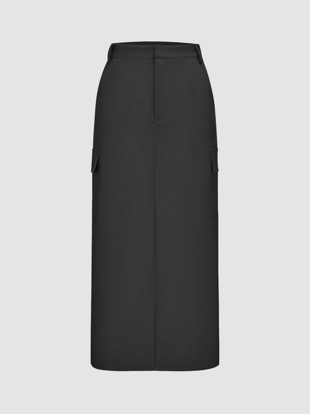 Office Siren Woven High Waist Solid Split Maxi Cargo Skirt For