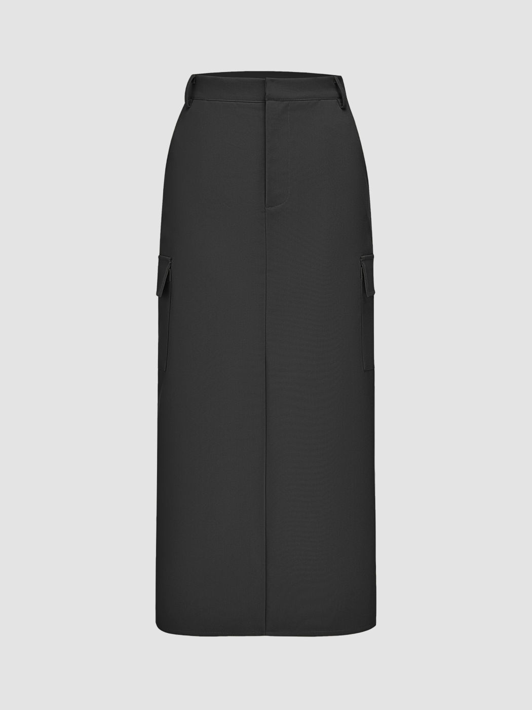 High Waist Solid Split Maxi Cargo Skirt