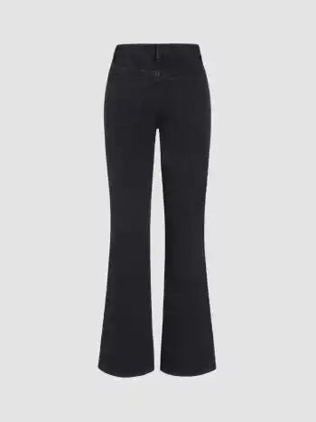Hochdehnbare, hochbundige Jeans mit gleichmäßiger Farbe und ausgebreiteten Beinen