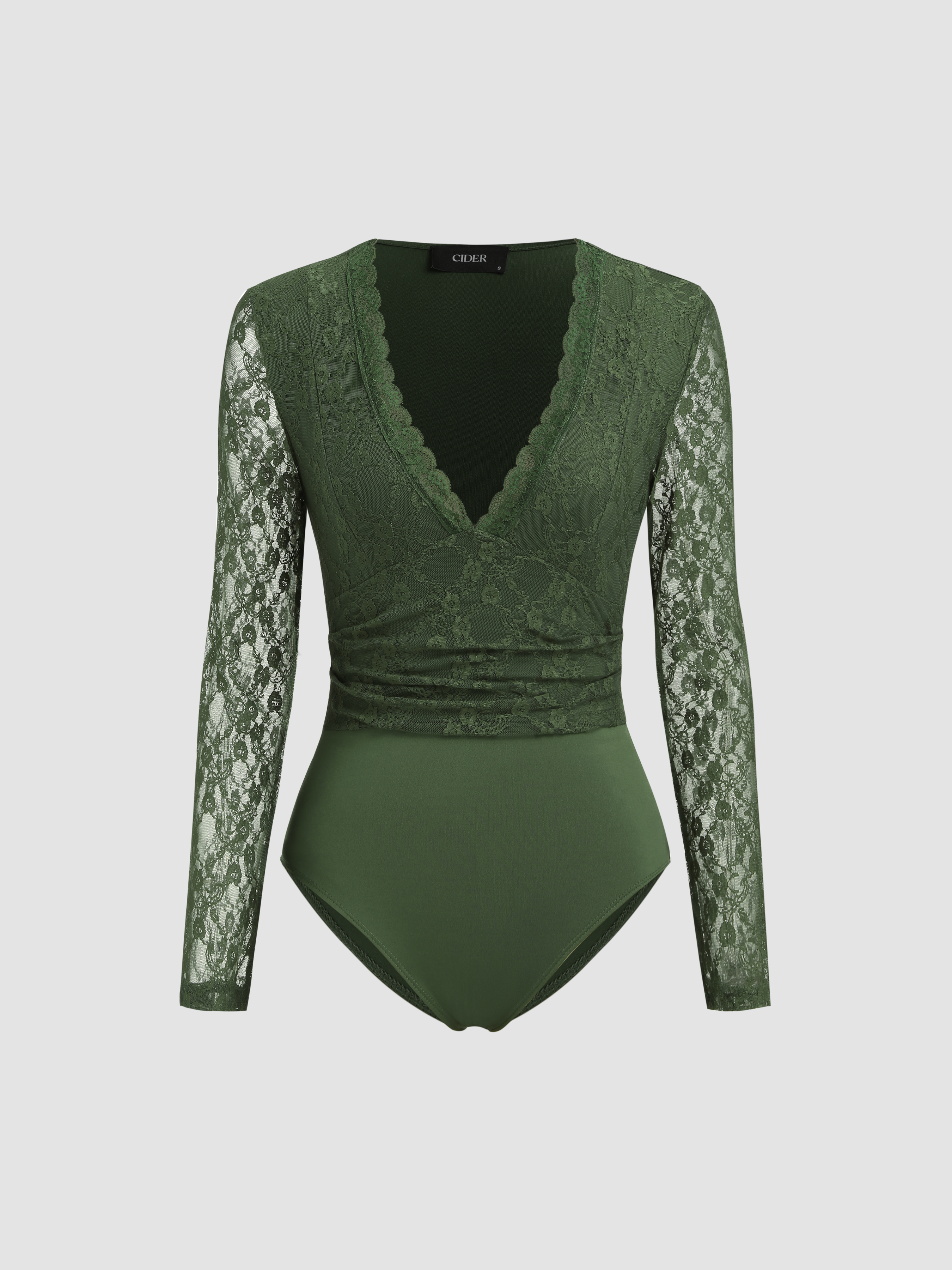 Floral Lace V-neck Buckle Bodysuit - Cider