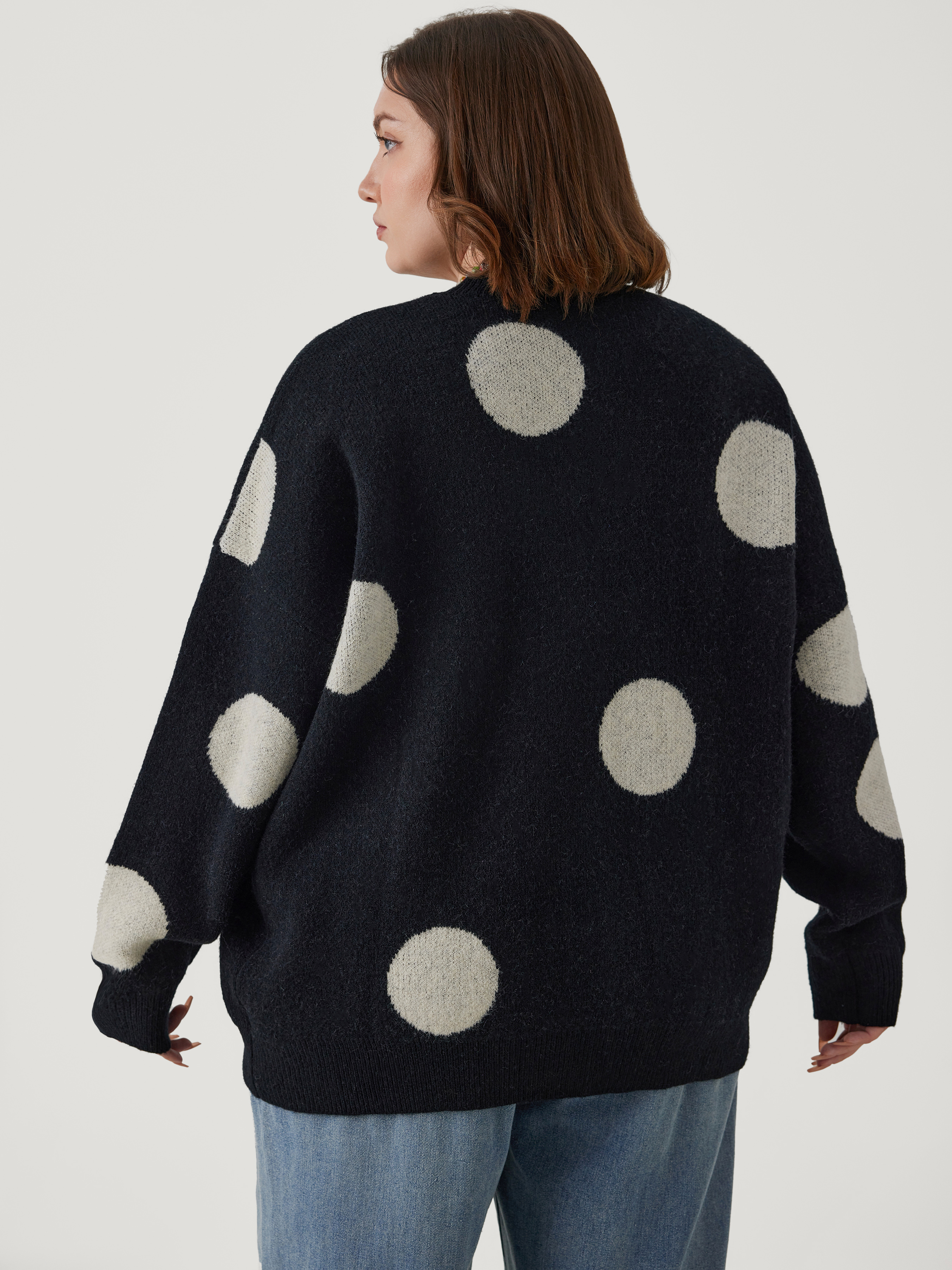 Jacquard Knit Jacquard V-neck Polka Dot Button Cardigan