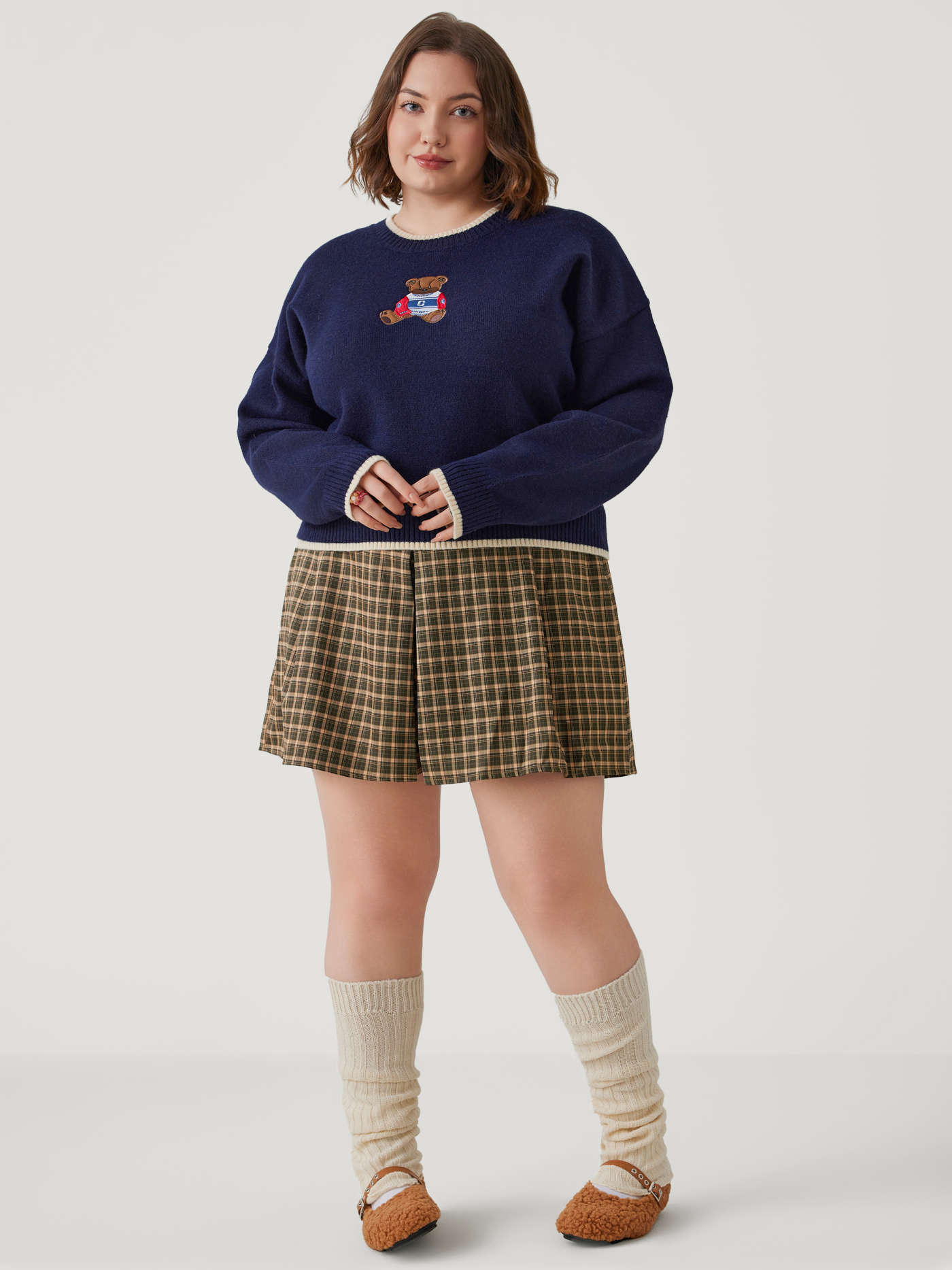 Mid Waist Tartan Belted Skort Curve & Plus