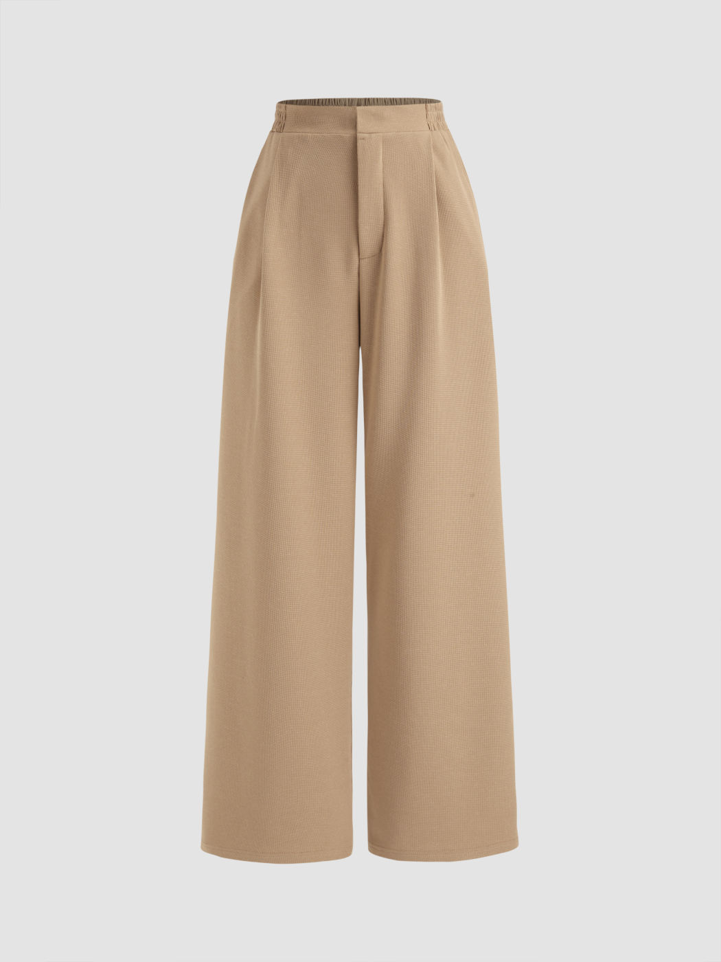 High Waist Solid Elastic Waist Wide Leg Trousers