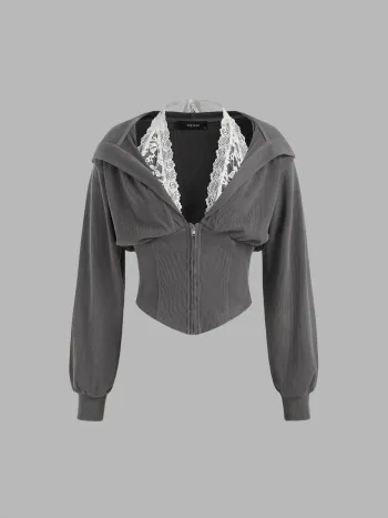 Rippen-Spitzen-Halter Kontrastierende Bindung Oberbekleidung