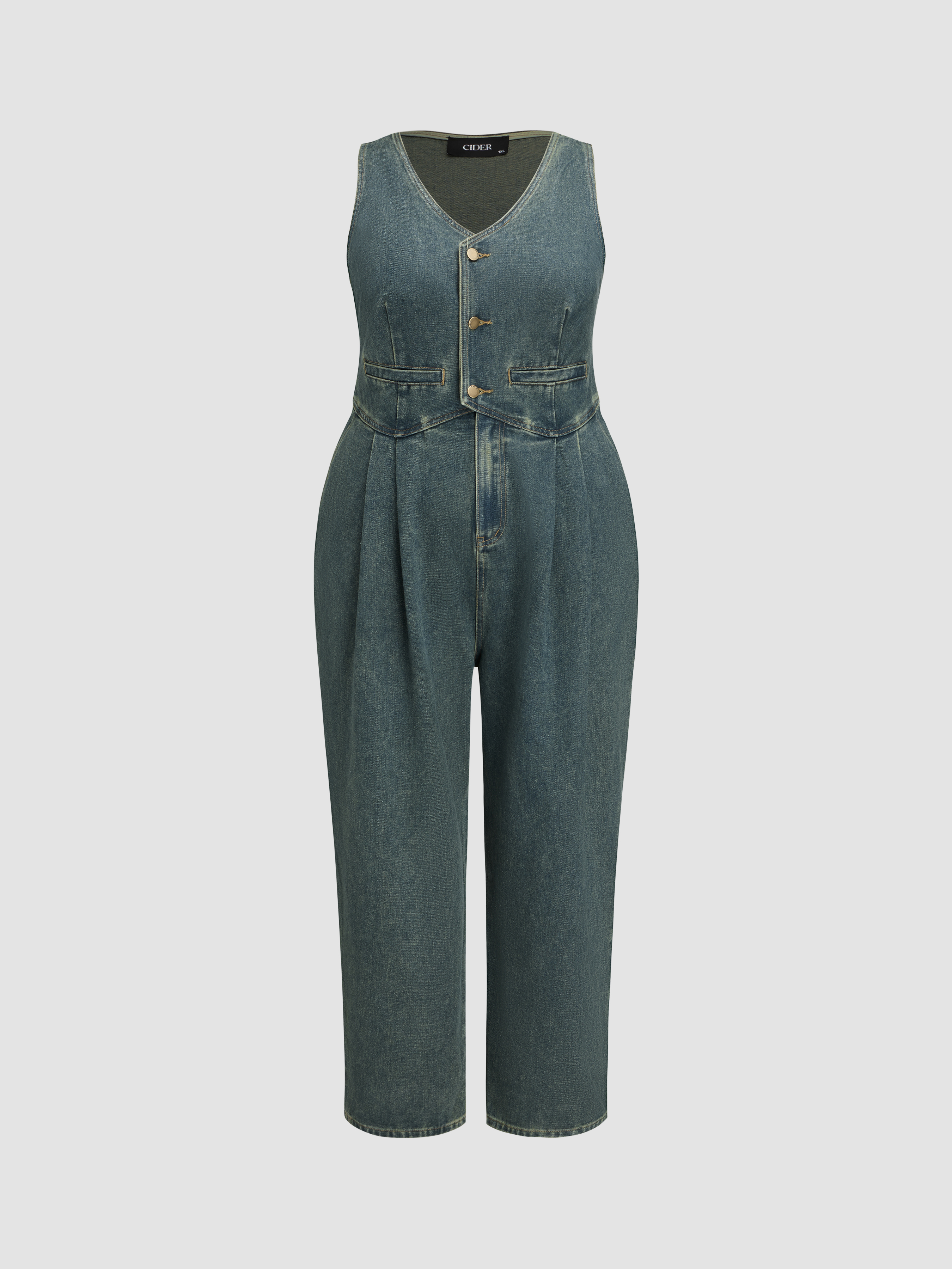 アウターその他 EENK XYRUS Long Double Belted Denim Jumper KARL LAGERFELD PARIS Women's V-neck Denim Millennium
