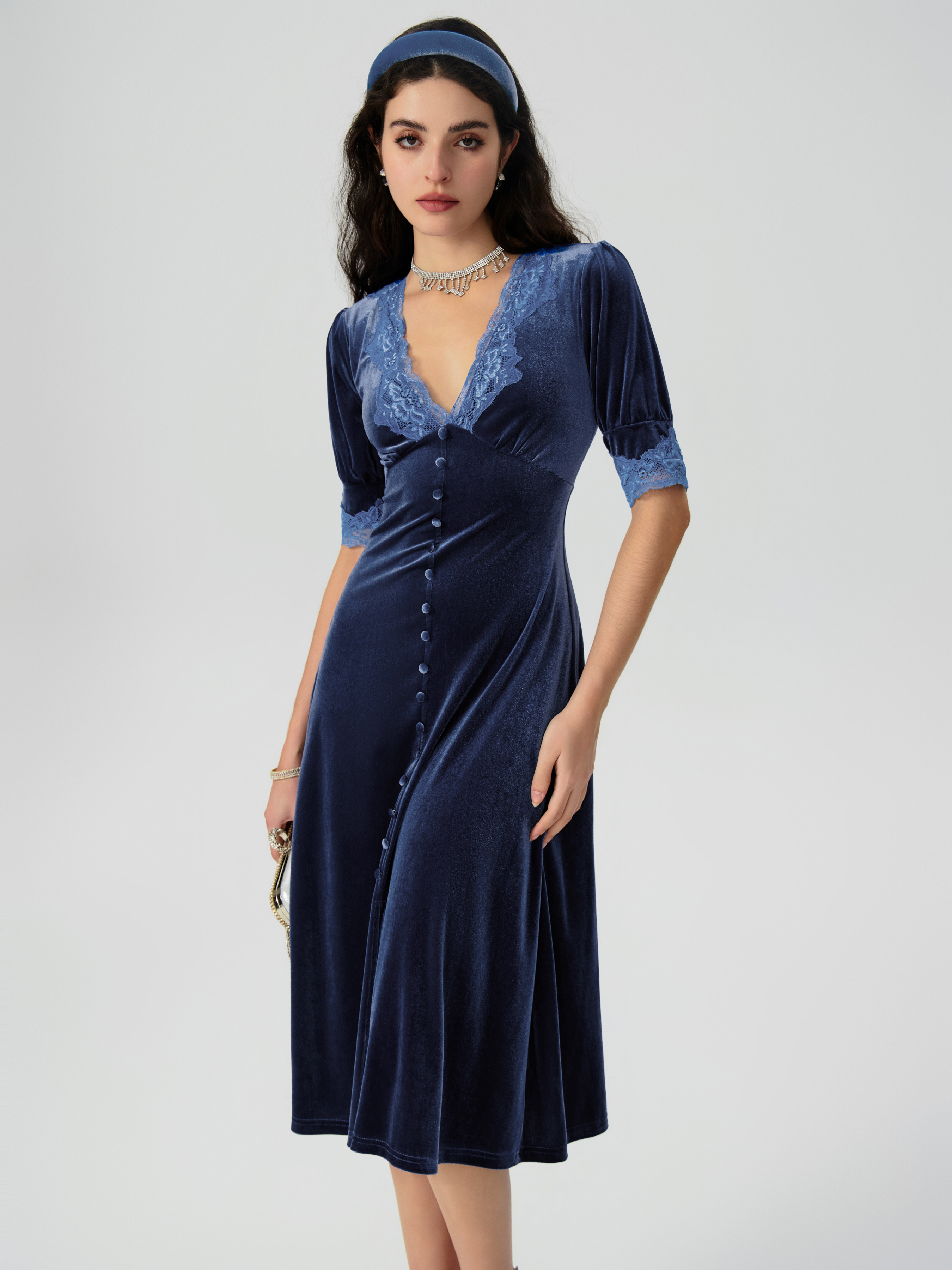 Puff Sleeve Dress Fall Dresses Winter Dress Velvet Velvet V