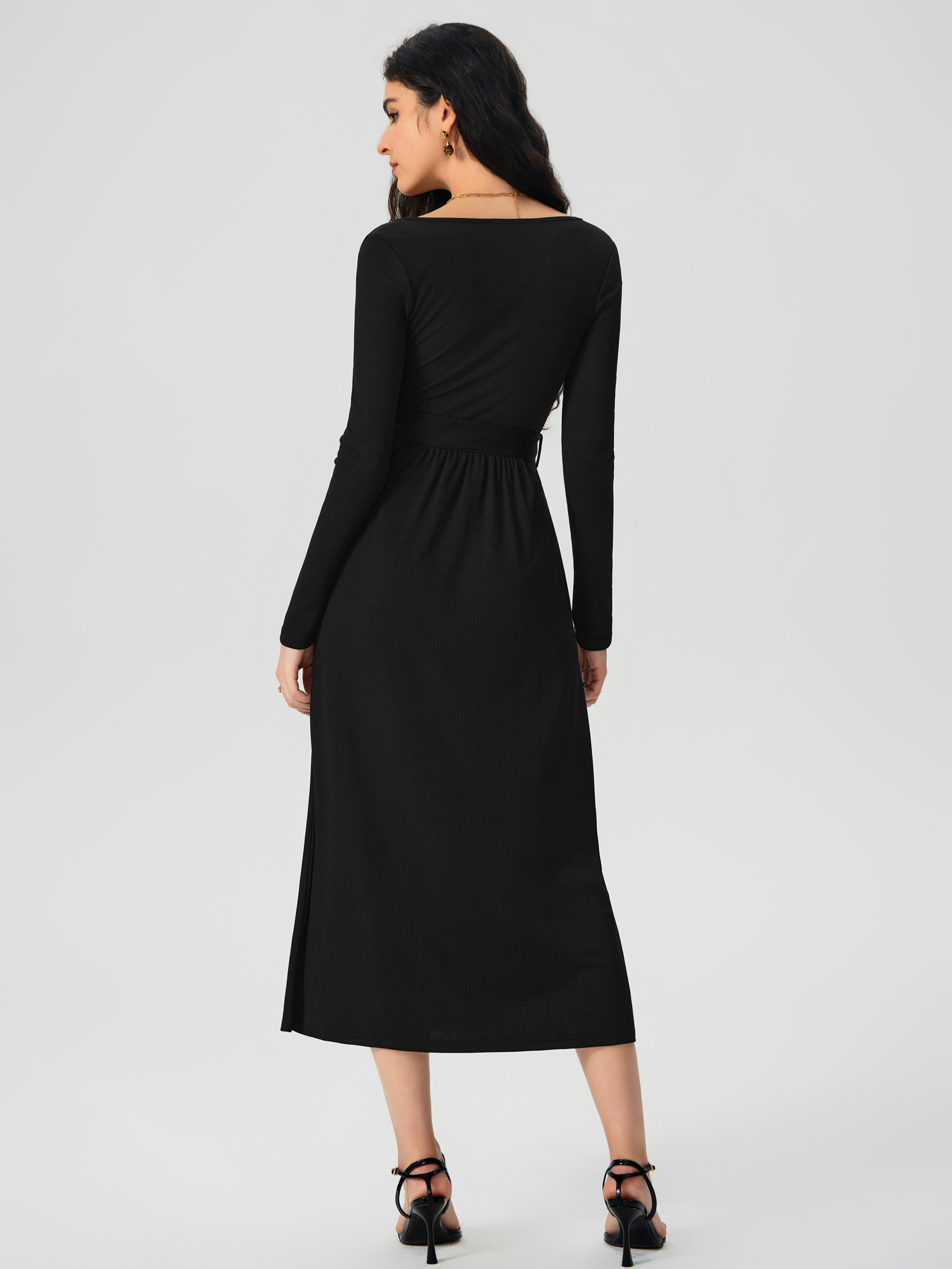 【Cider】ベルト付 ニット ミディ ドレス Knit Fabric Strapless Midi Dress With Chain Belt For Date