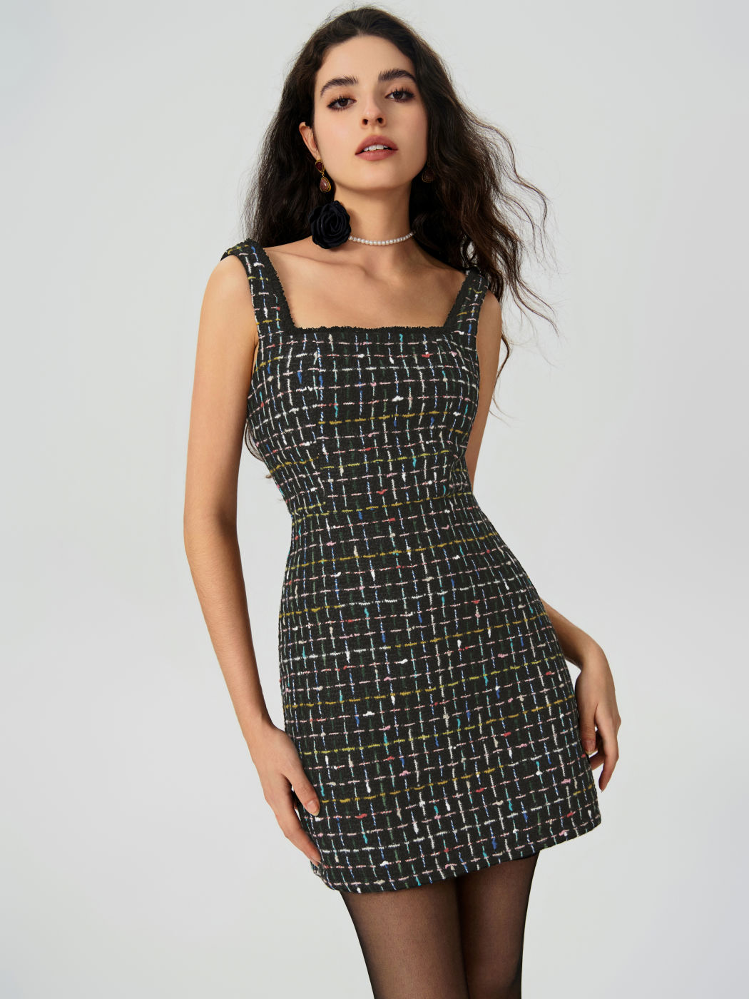 Textured Square Neck Mini Dress