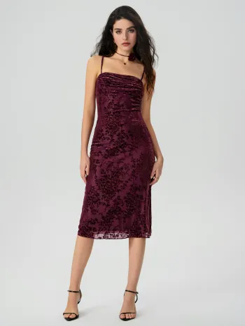  Mesh Rüschen Quadrathals Floral Maxikleid