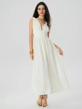 V-Ausschnitt, Spitze, Rückenfrei Maxikleid