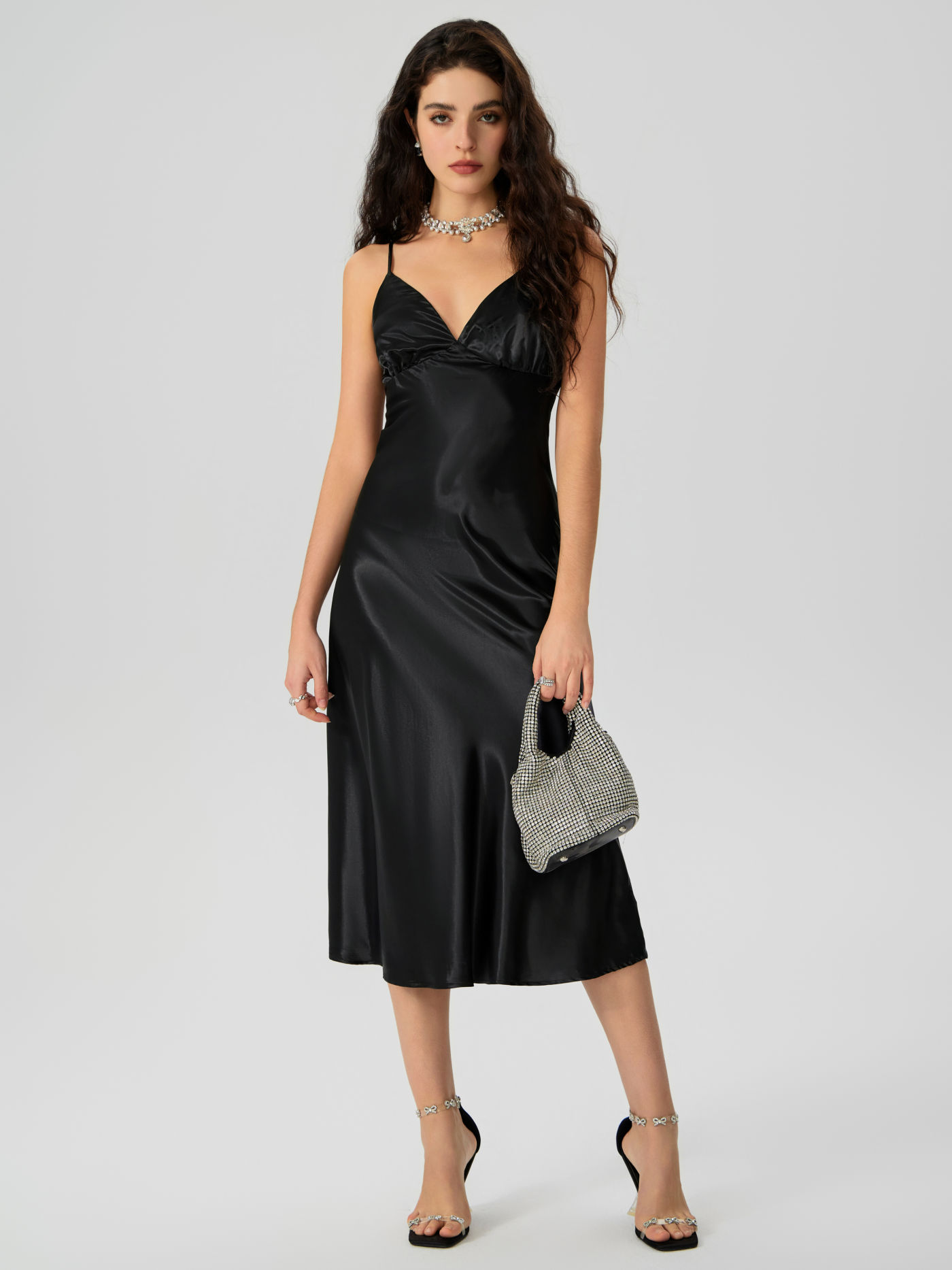 Solid Satin V-neck Cami Maxi Dress