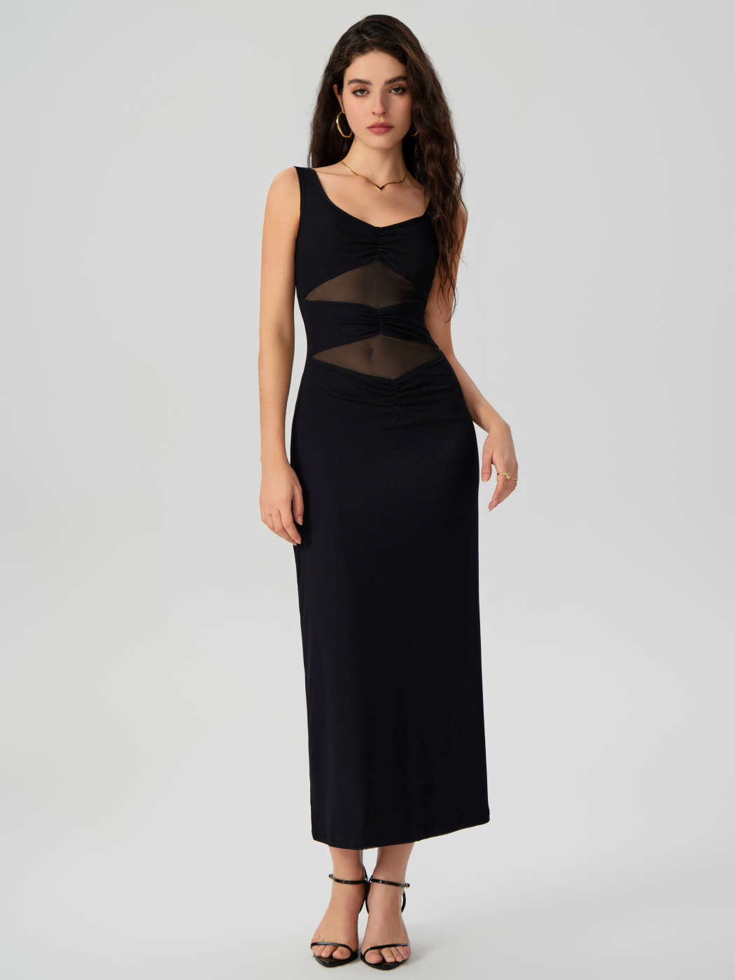 Mesh Sweetheart Cut Out Cami Mermaid Maxi Dress