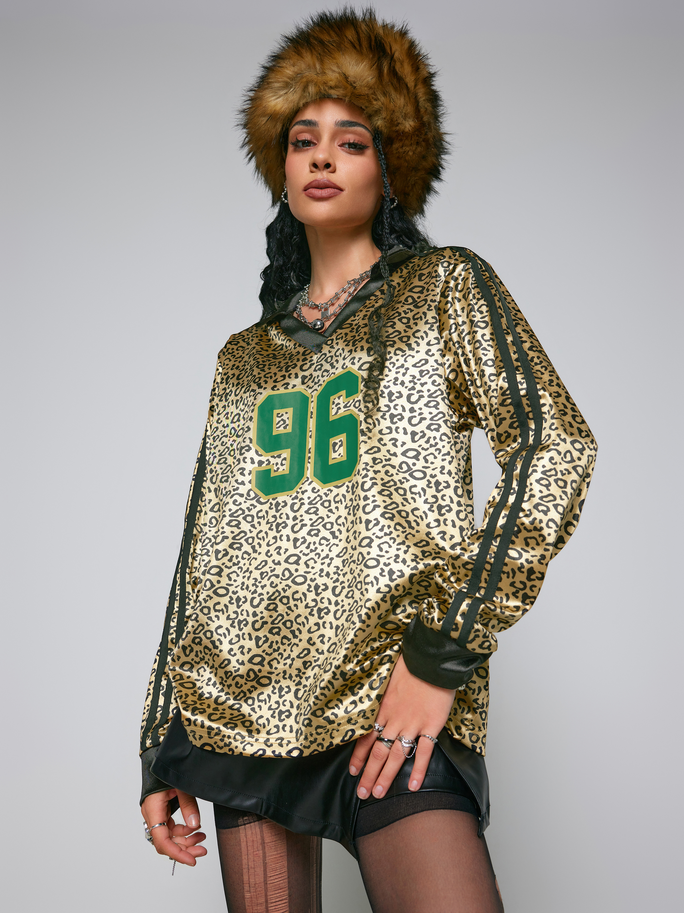 Women's Leopard Deep V Neck Fashion Designer Long-Sleeve Tops