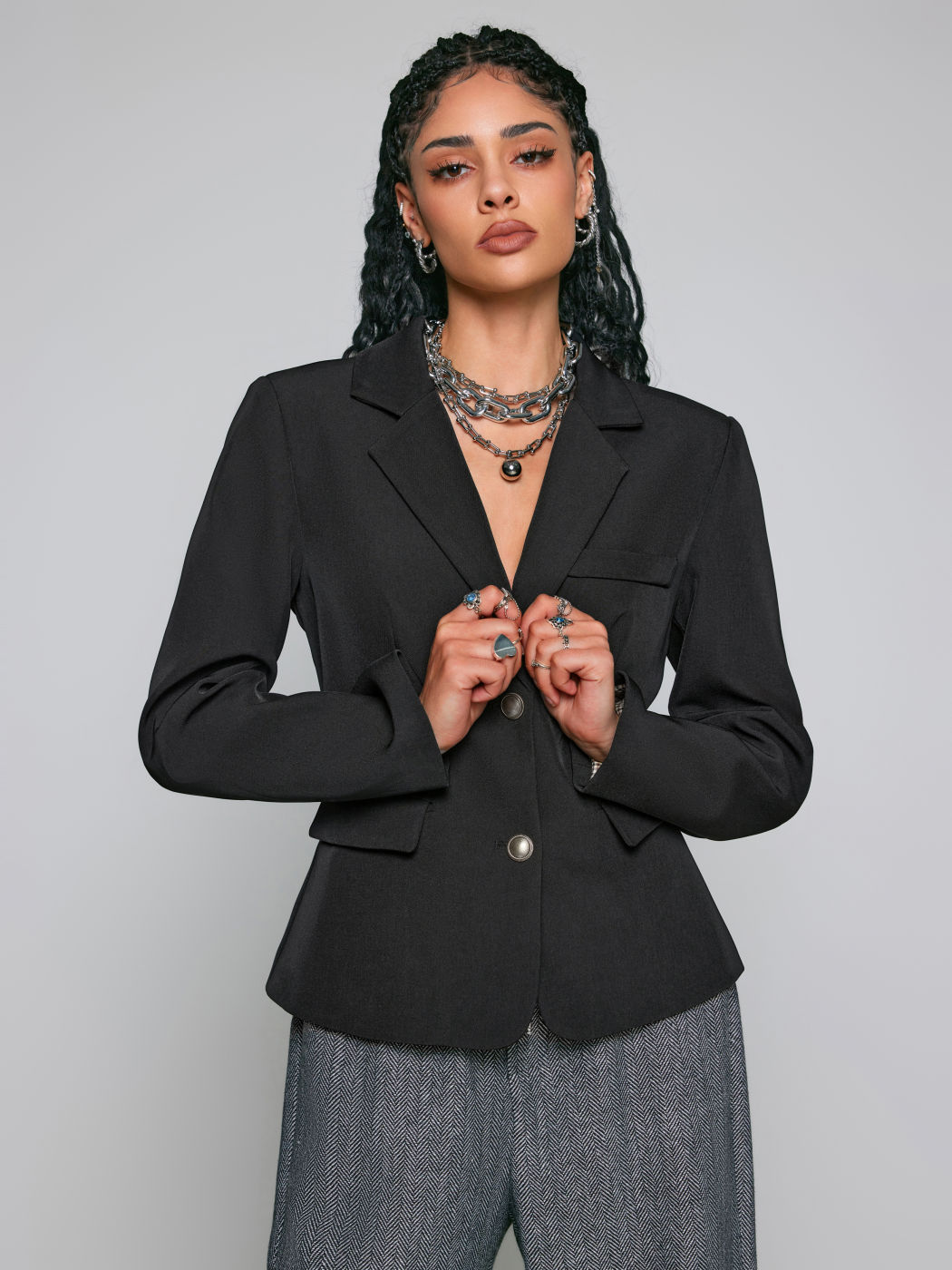  Kragen Metallic Knopf Blazer