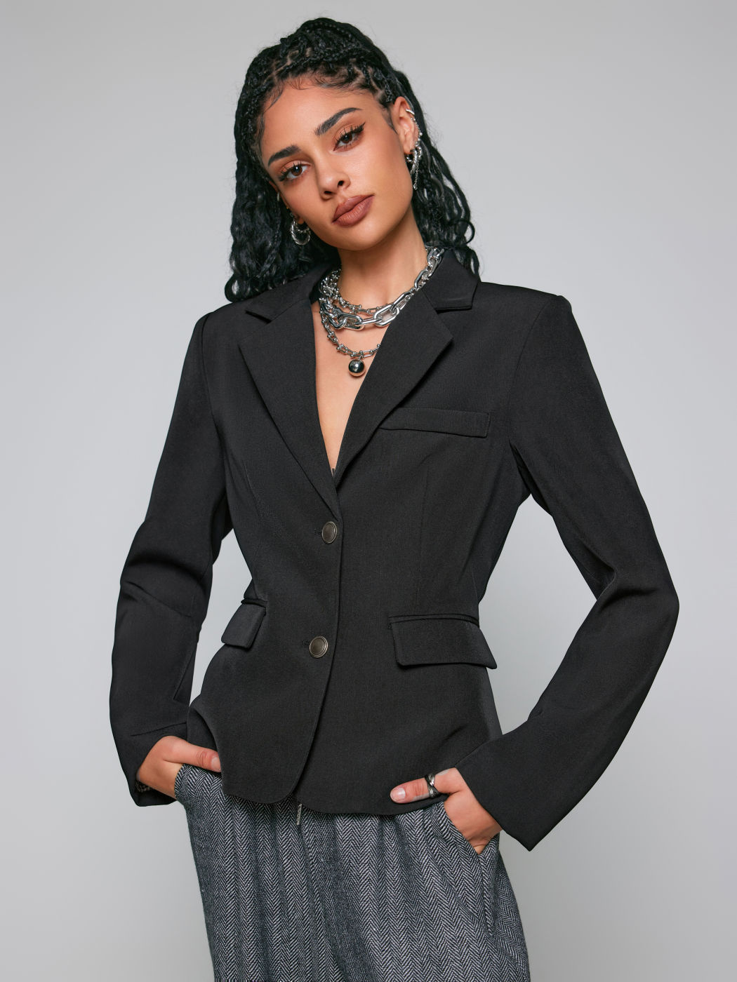  Kragen Metallic Knopf Blazer