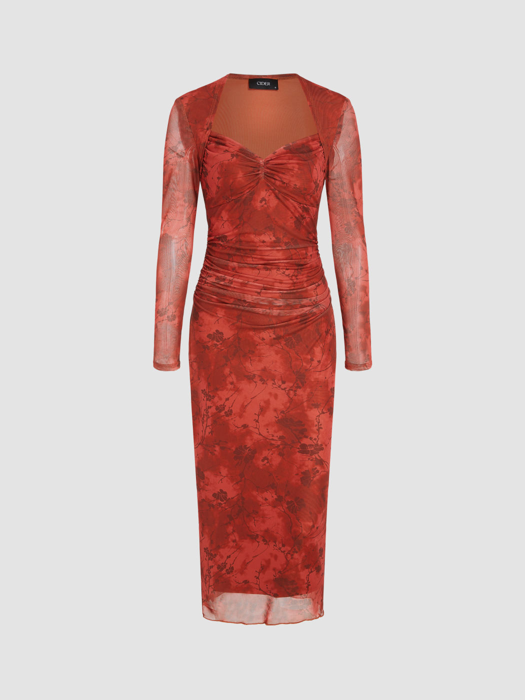  Mesh Sweetheart Floral Gerafftes Maxikleid