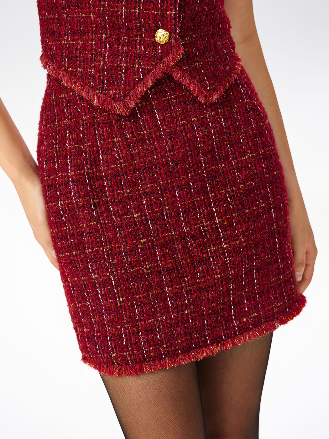 Tweed Middle Waist Tassel Mini Skirt