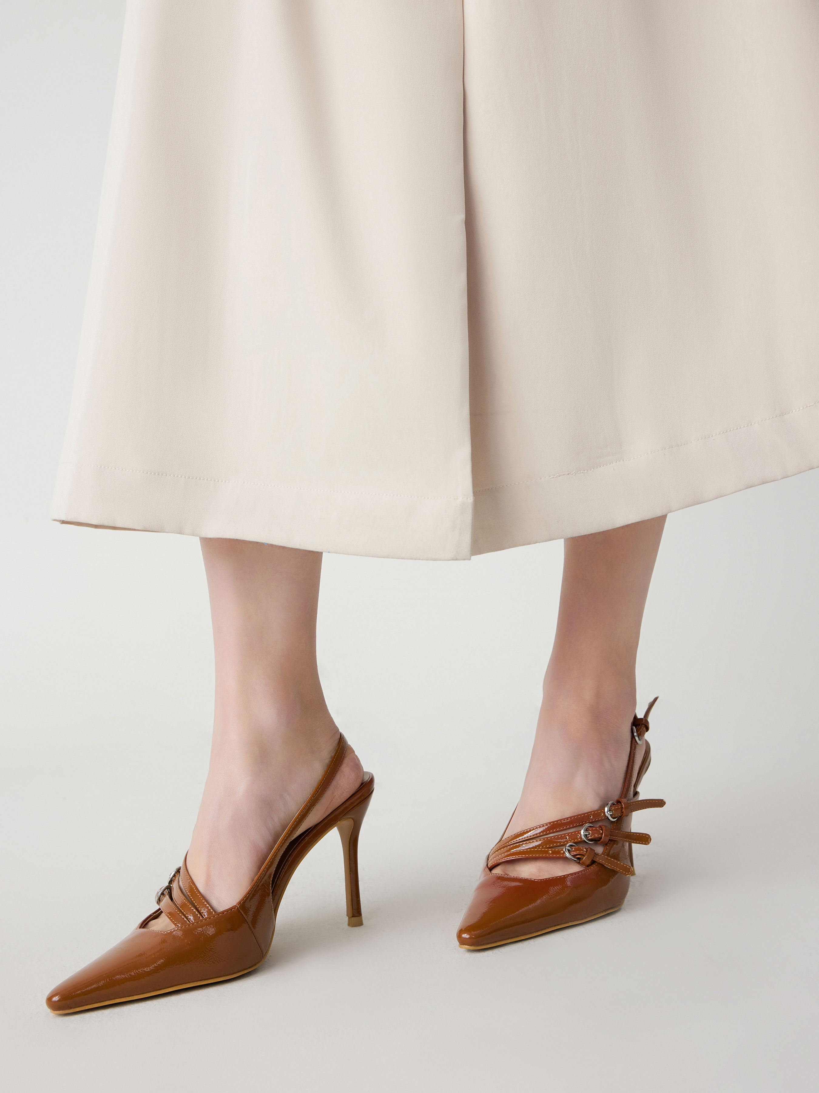 City Chic Buckle-embellished Slingback Pointed Toe Heels