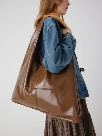 Einfarbiger Fauxleder-Totebag mit großer Kapazität