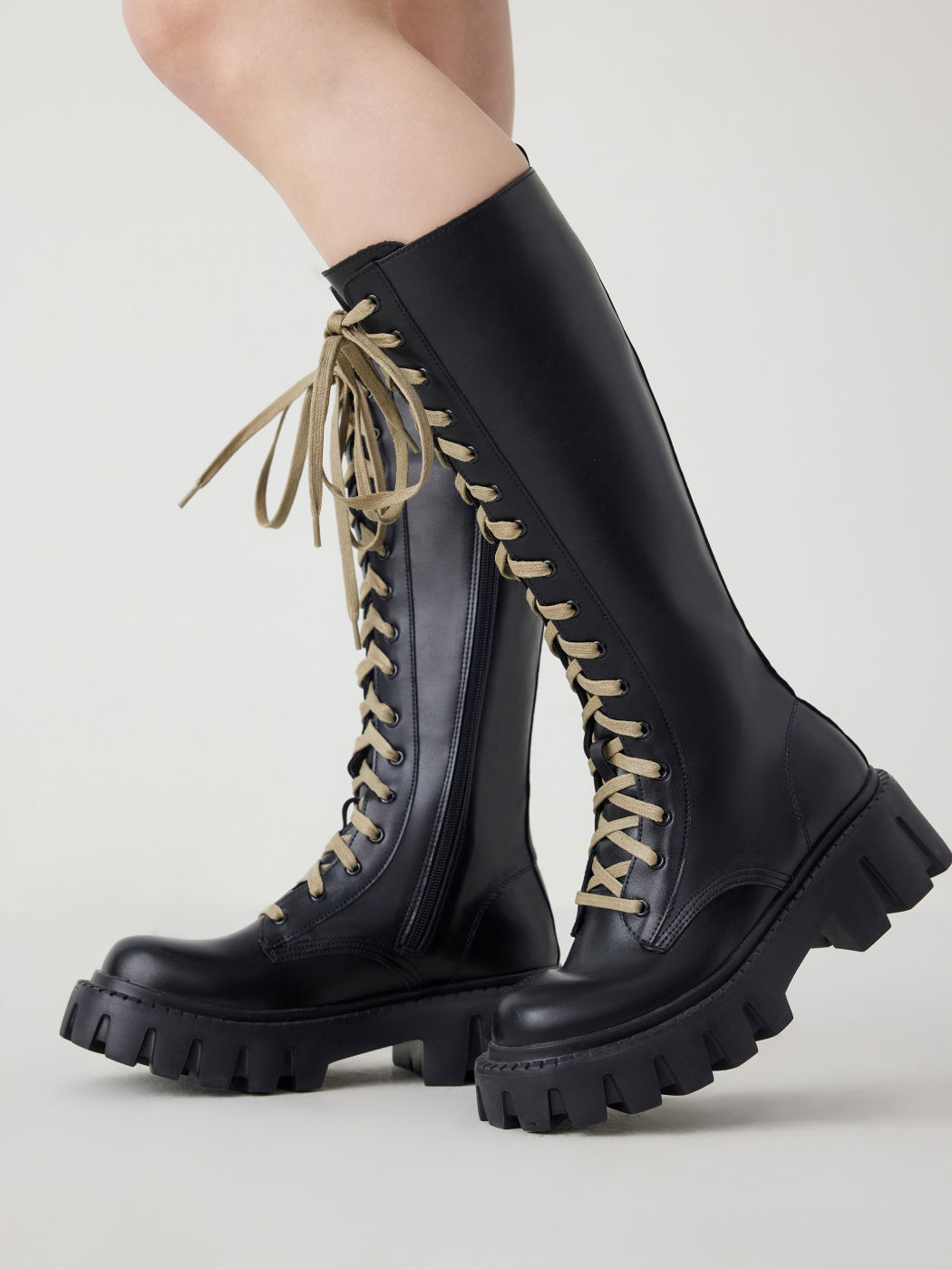 Faux Leather Lace Up Kneehigh Boots For Daily Casual Music Festival — free download