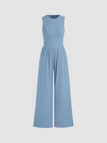 Einfarbiges ärmelloses Overalls mit breiten Beinen