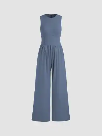 Einfarbiges ärmelloses Overalls mit breiten Beinen