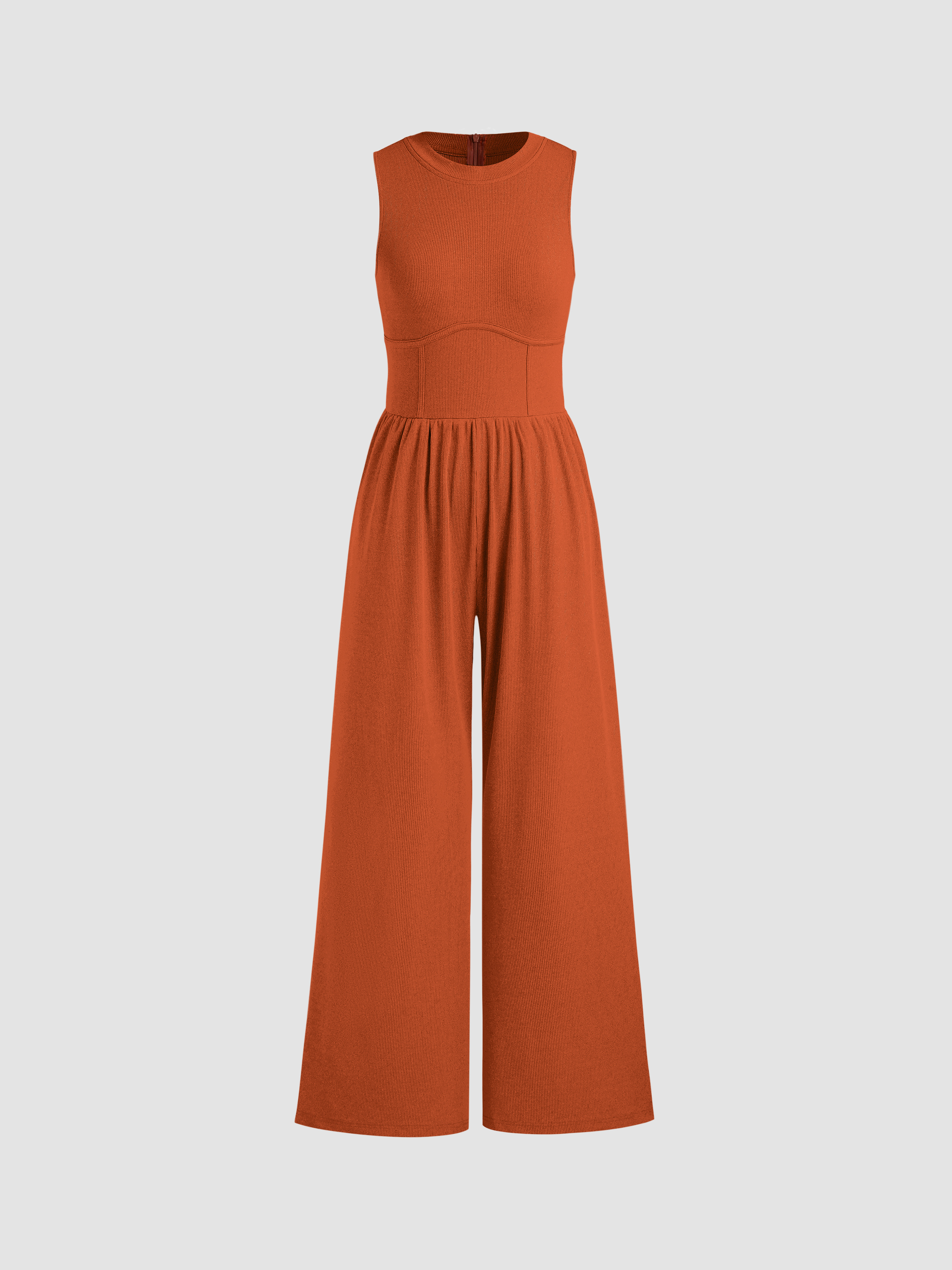 Solid Sleeveless Wide Leg Jumpsuit - Cider