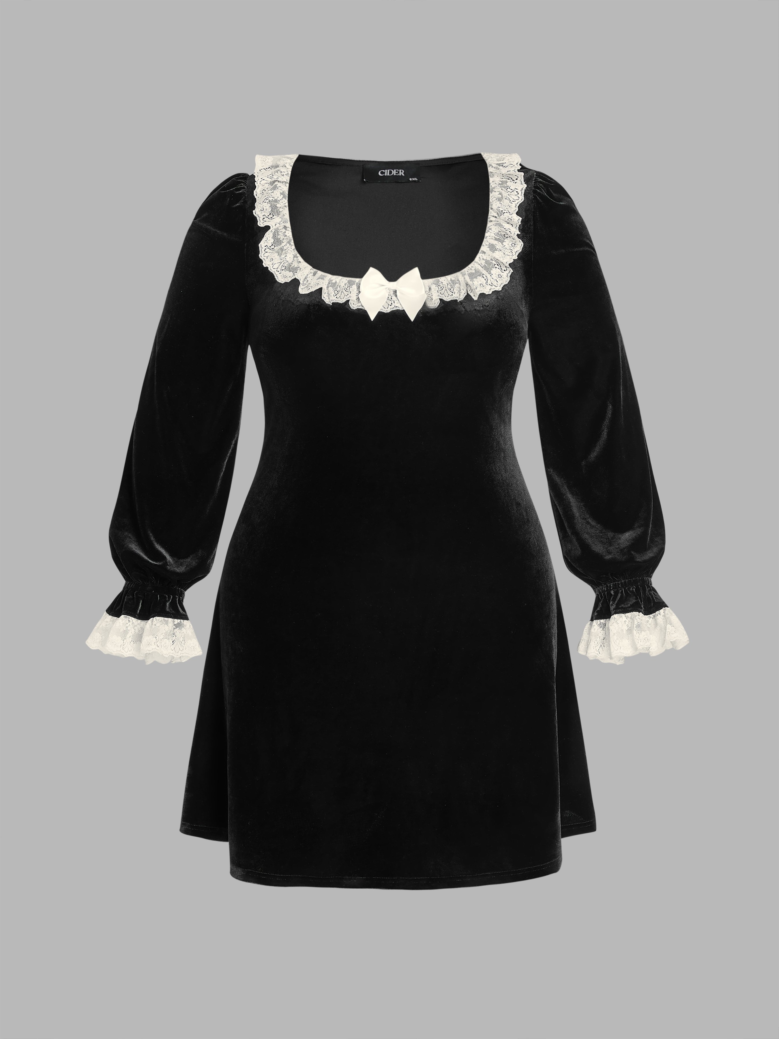 chinese dress ladies 2PS Black Velvet Dress with White Lace Collar Top and Swing Skirt Vintage 1950s Suits, Apricot / L