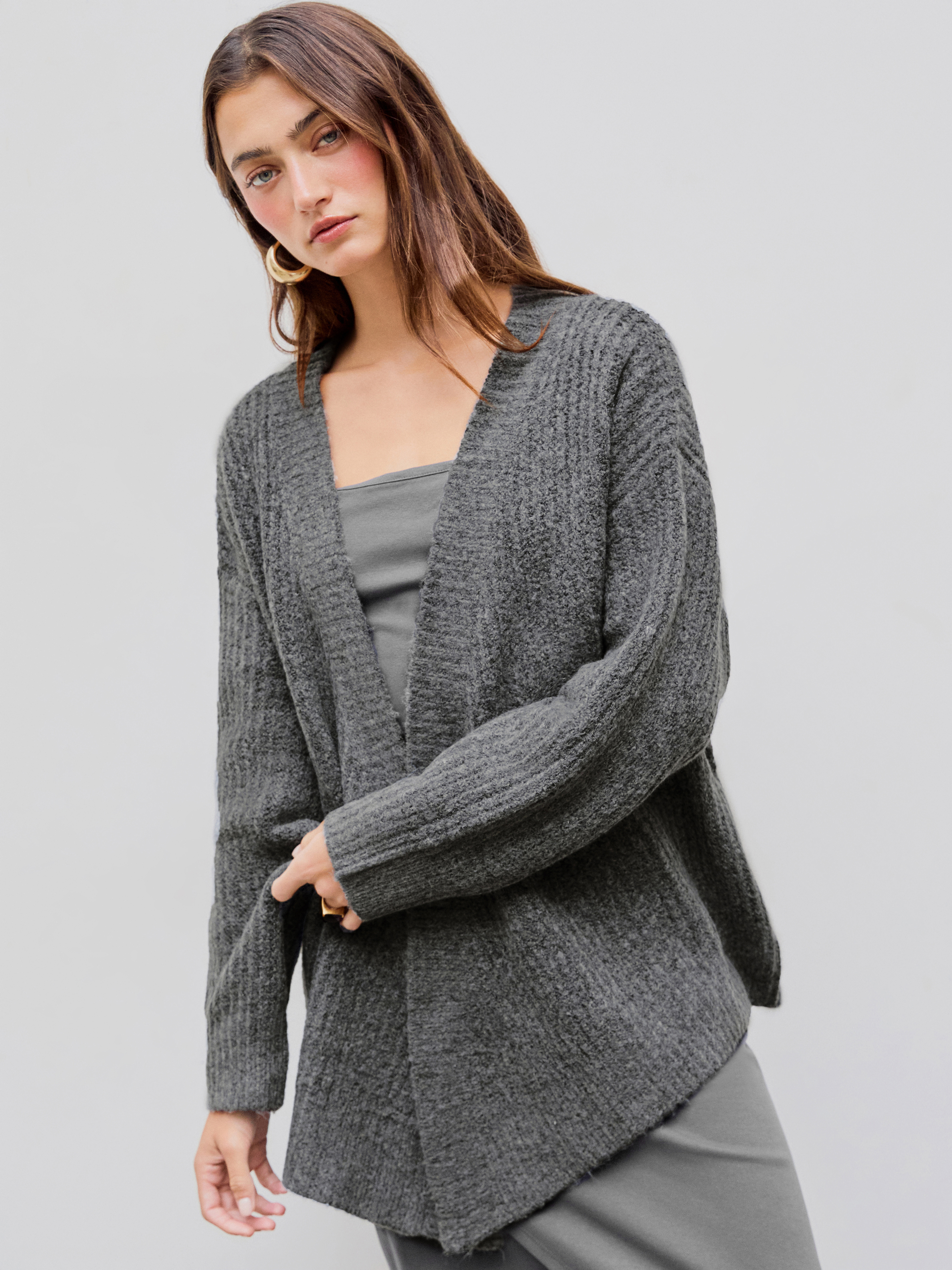 Collarless cardigan store