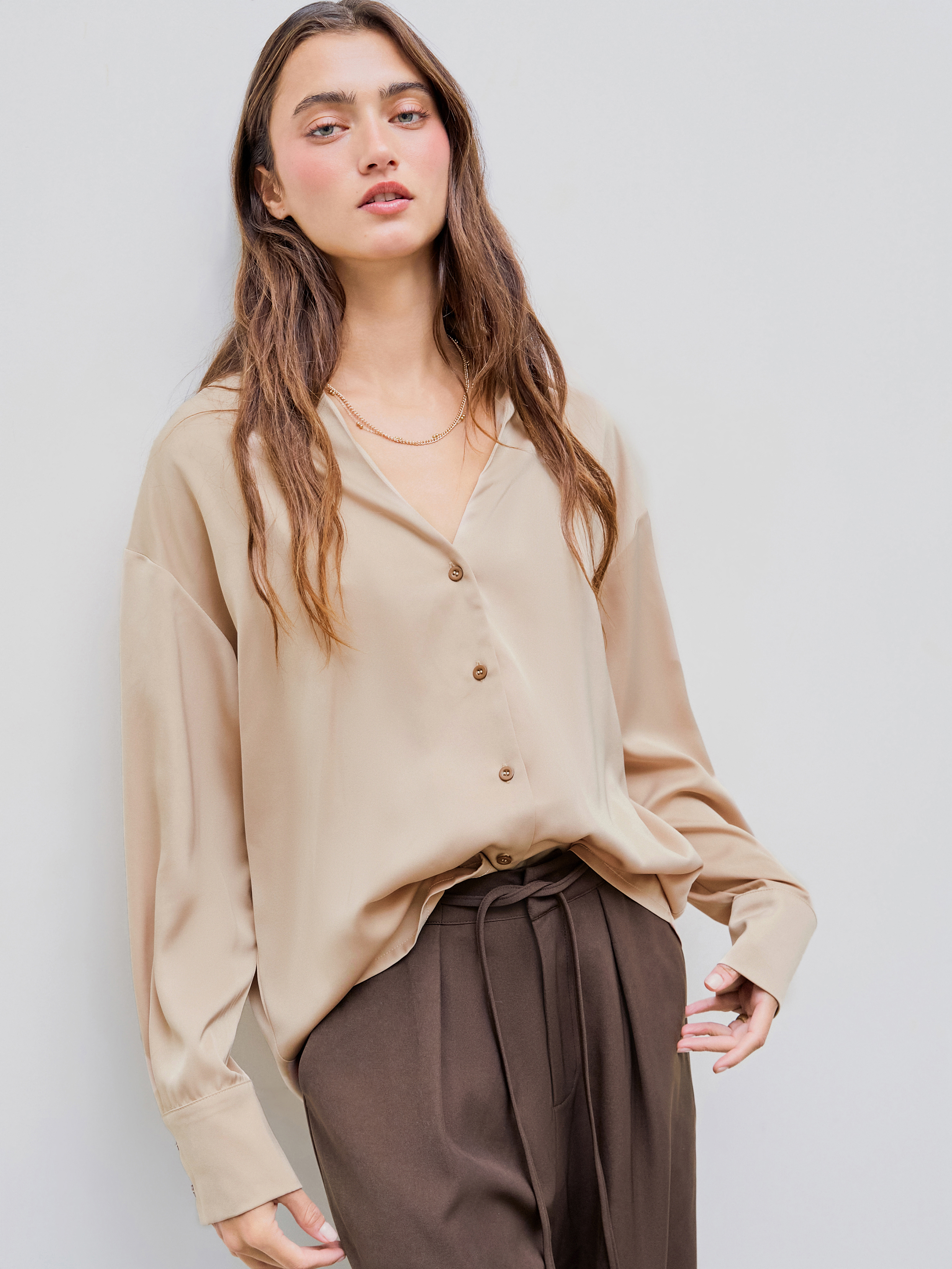 【deres】cotton drape blouse Draped-Neck Blouse | Banana Republic Factory