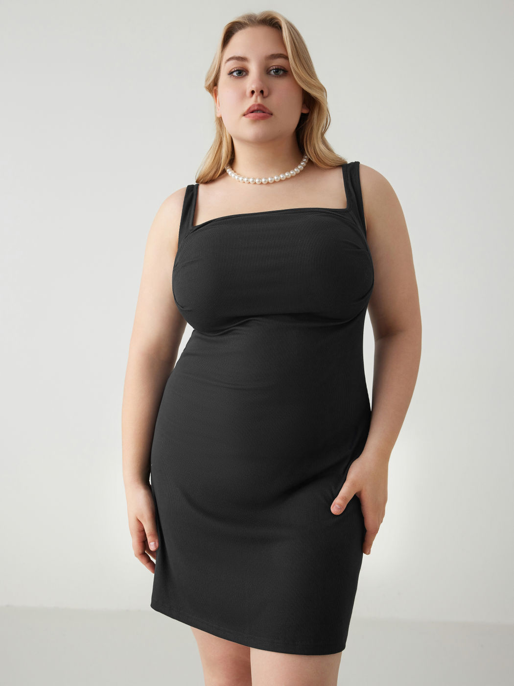  Gerafftes Quadratisches Hals Minikleid Kurve & Plus
