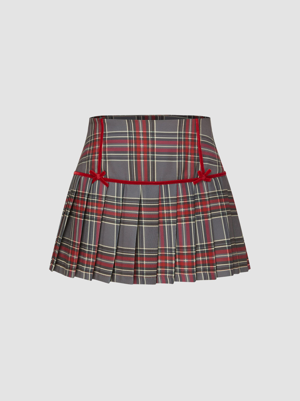 Middle Waist Plaid Bowknot Pleated Mini Skirt