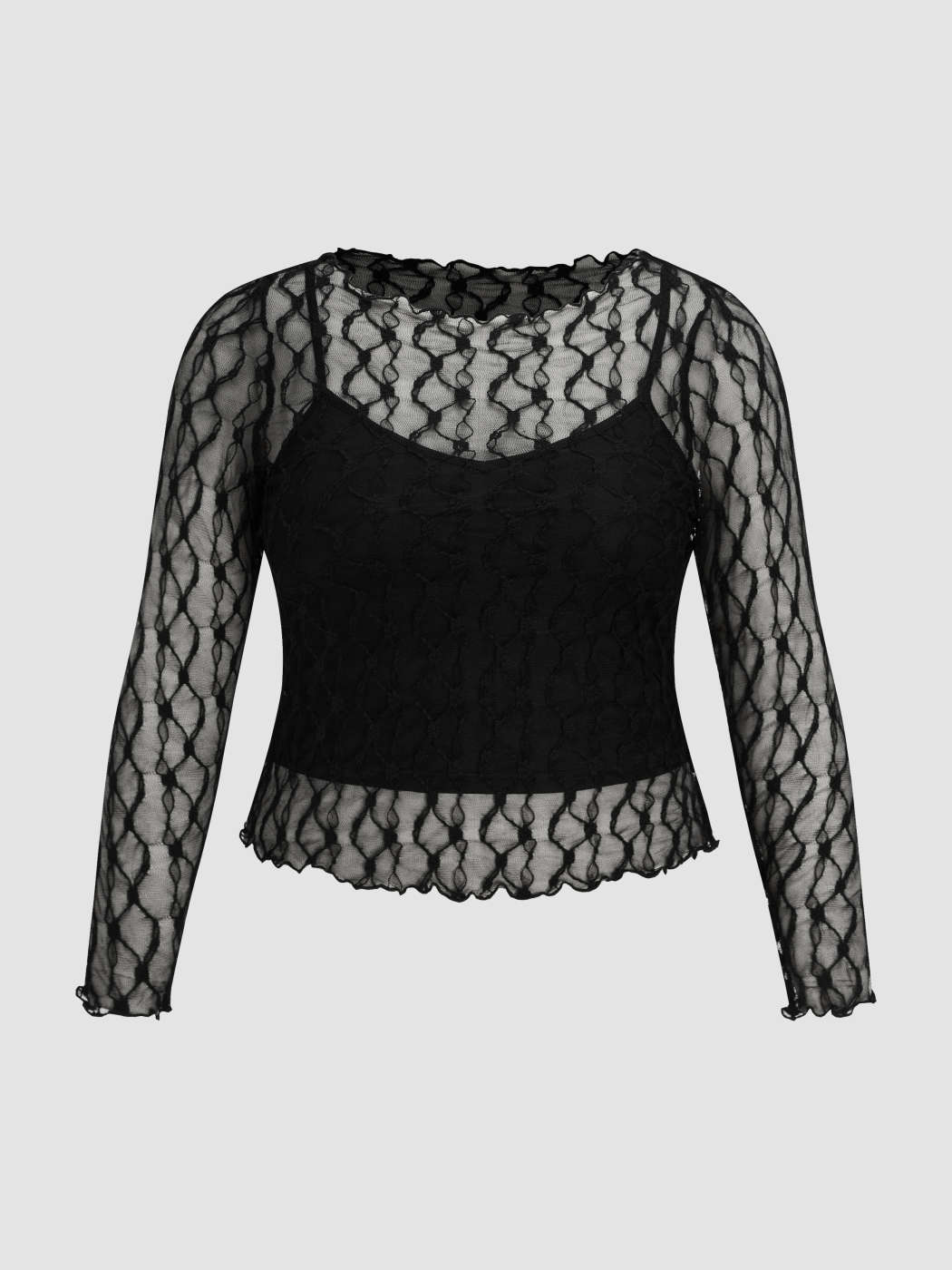 Lace Boat Neck Long Sleeve Top Curve Plus For Date Music