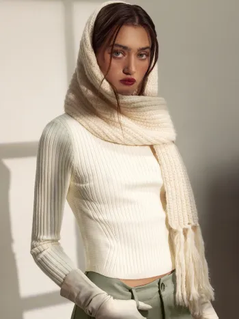 Rib Knit Stand Neck Solid Long Sleeve Top