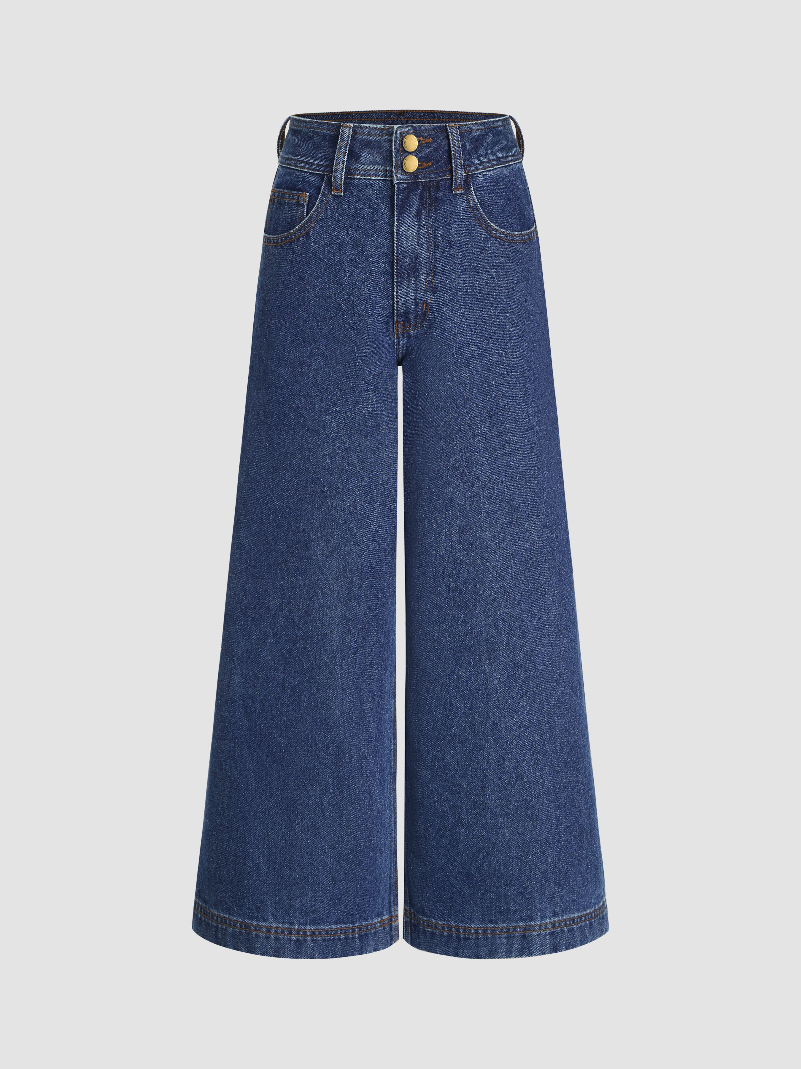 Denim Denim High Waist Button Wide Leg Jeans For Daily