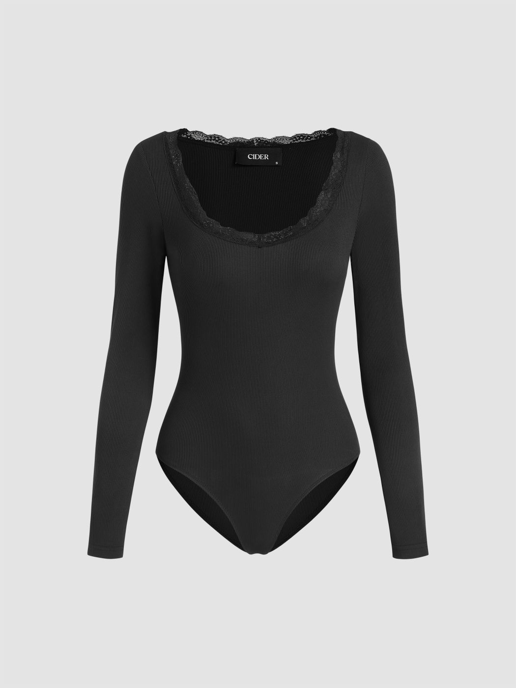  Rippen-Spitze U-Ausschnitt Einfarbiger Body