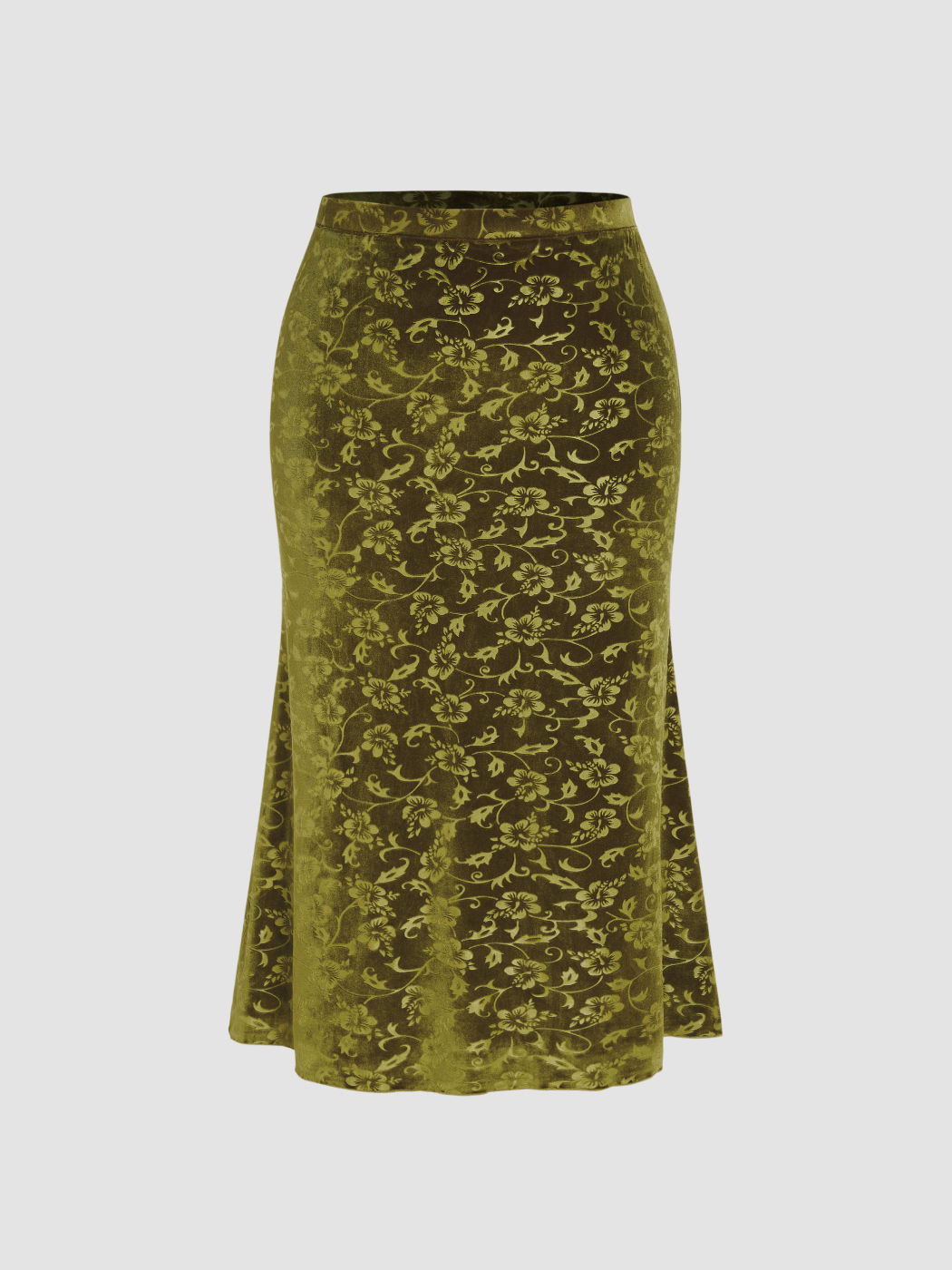 Velvet Middle Waist Floral Mermaid Maxi Skirt Curve & Plus