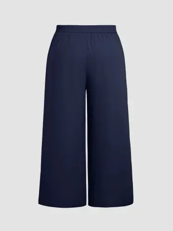 Pantaloni solidi a vita alta con tasche a pieghe a gamba larga Curve & Plus