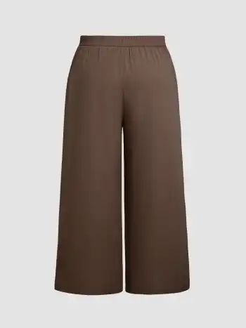 Einfarbige Hochbund-Pleat-Taschen-Breitbein-Hosen Kurve & Plus