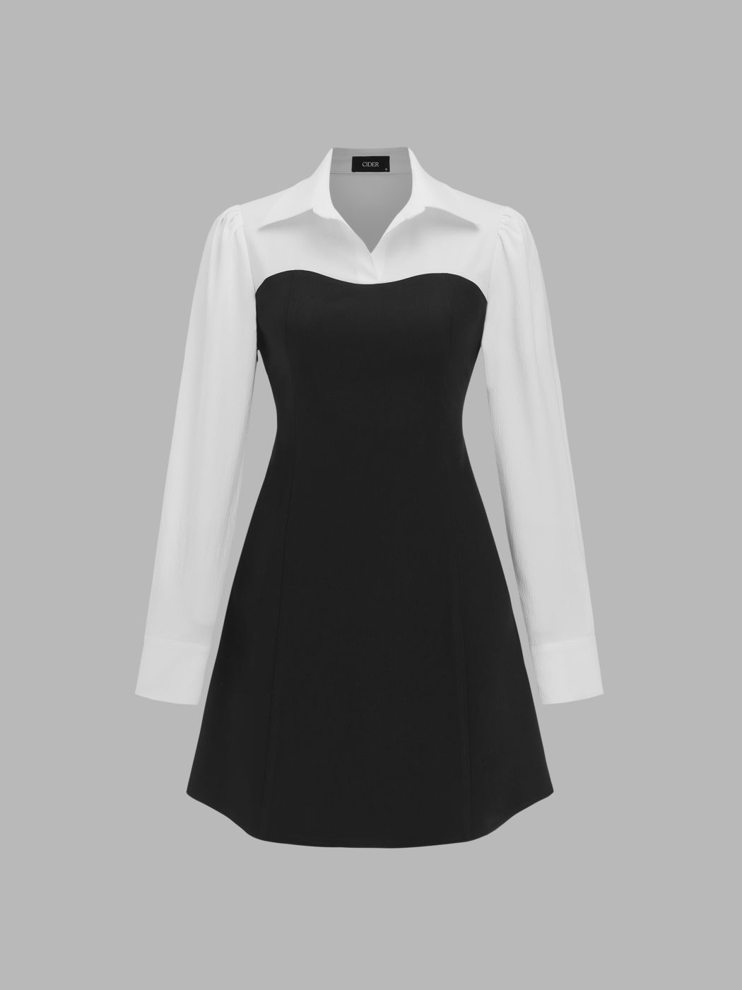  Kragen Solids Flickwerk Minikleid Hemdkleid
