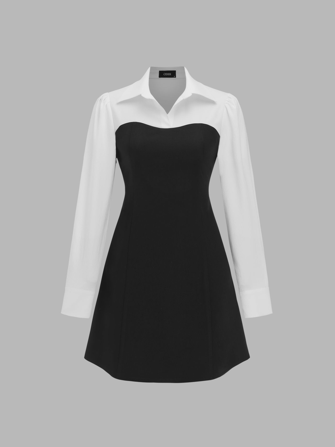  Vestido Mini Camisa Sólido con Parches de Collar