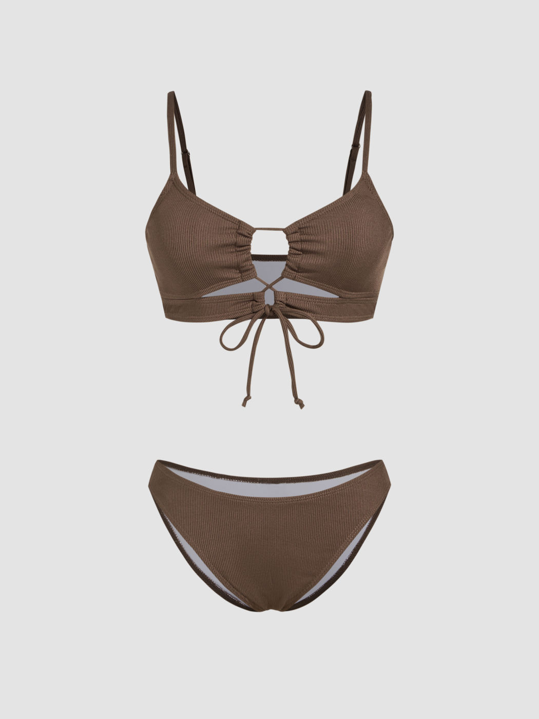  Ausgeschnittenes Schnür-Strick-Bikini-Set