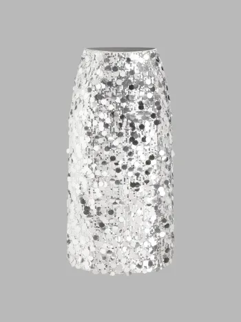  Pailletten Mittlere Taille Split Midi Rock