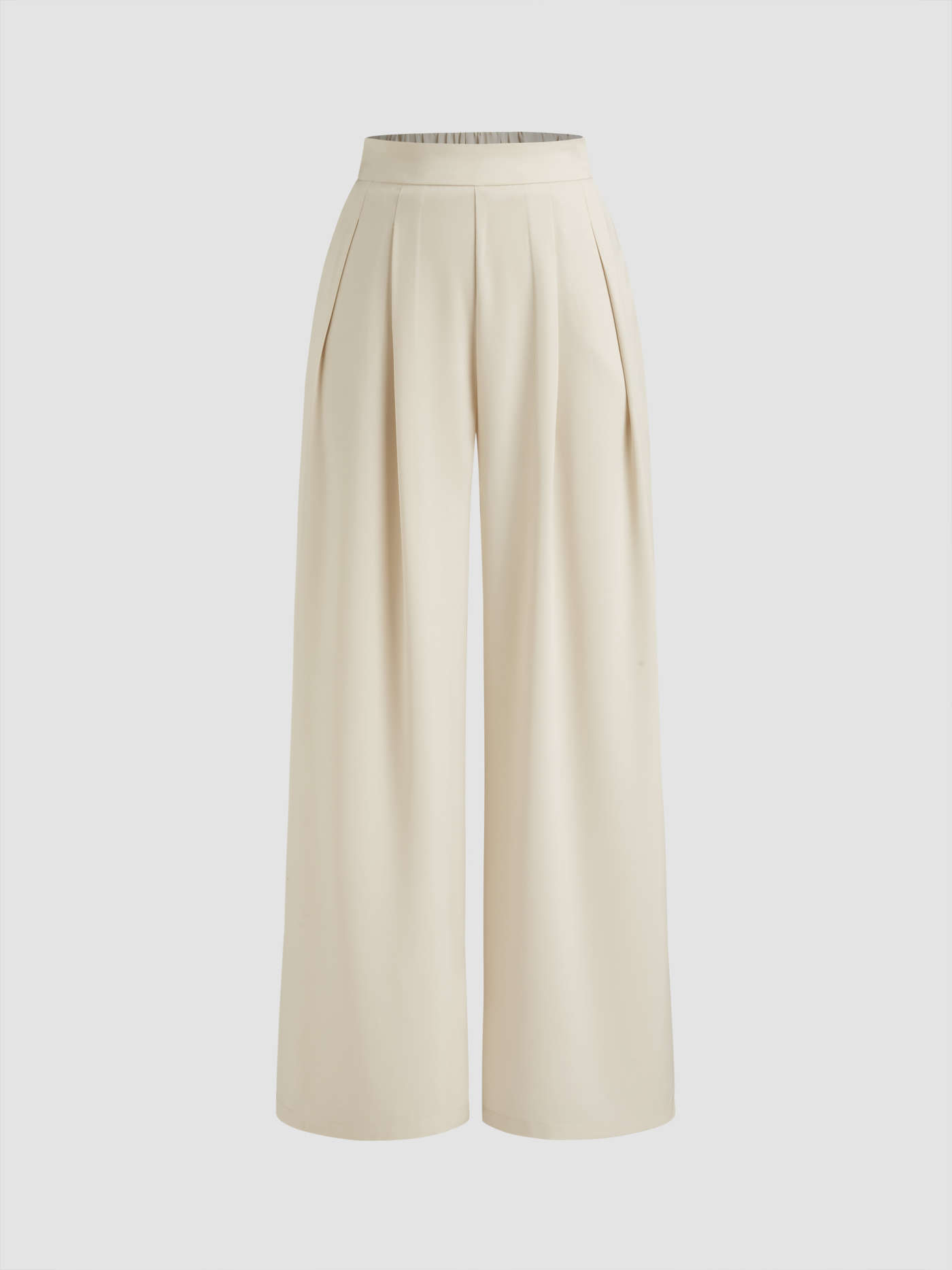 Elastic Waist Solid Pleated Wide Leg Trousers