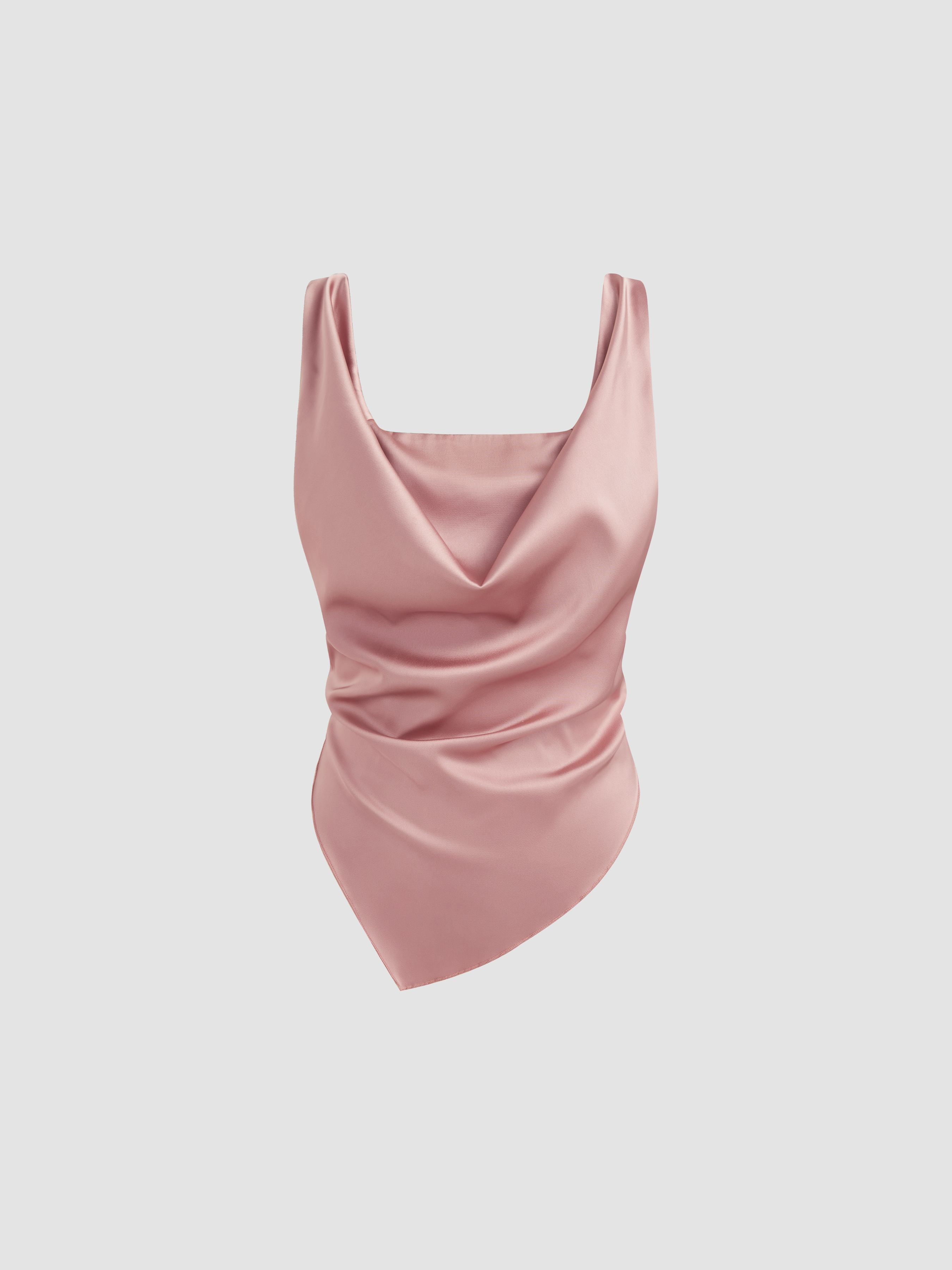 pink satin cowl neck top