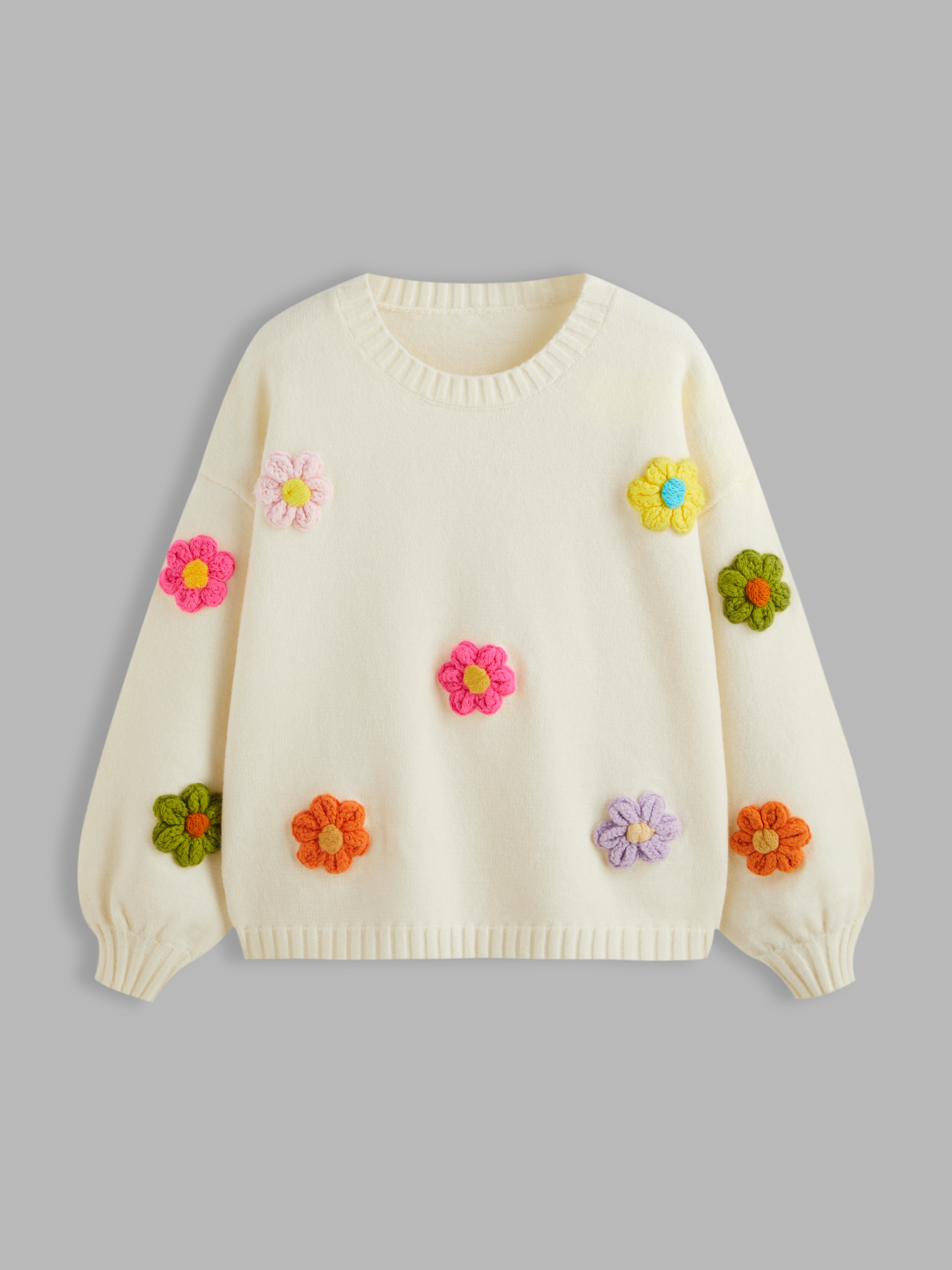 Knit Colorful 3D Flower Sweater Curve & Plus