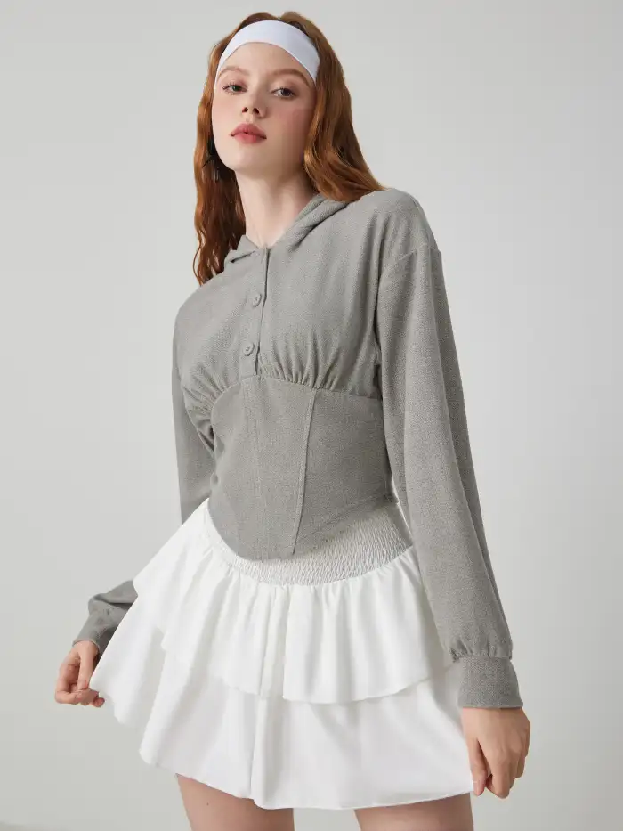 Cotton-blend Lace Trim Curved Hem Hoodie