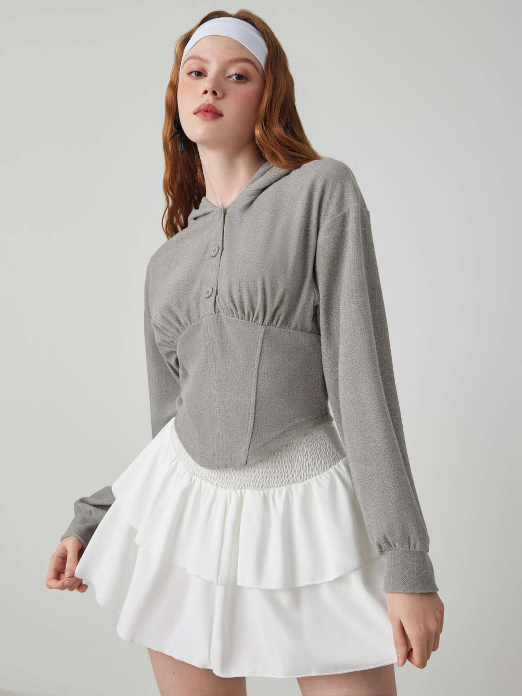 Hoodie Corset Sweater Top Knit Fabric Knit Solid Button Corset