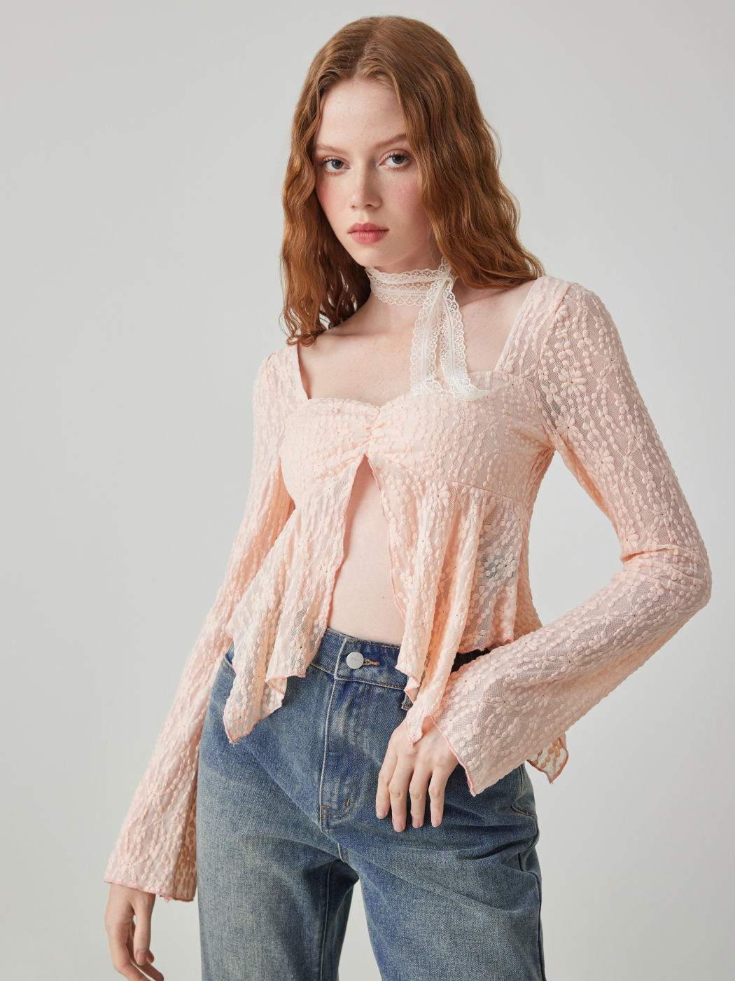 Sweetheart Lace Bell Sleeve Blouse