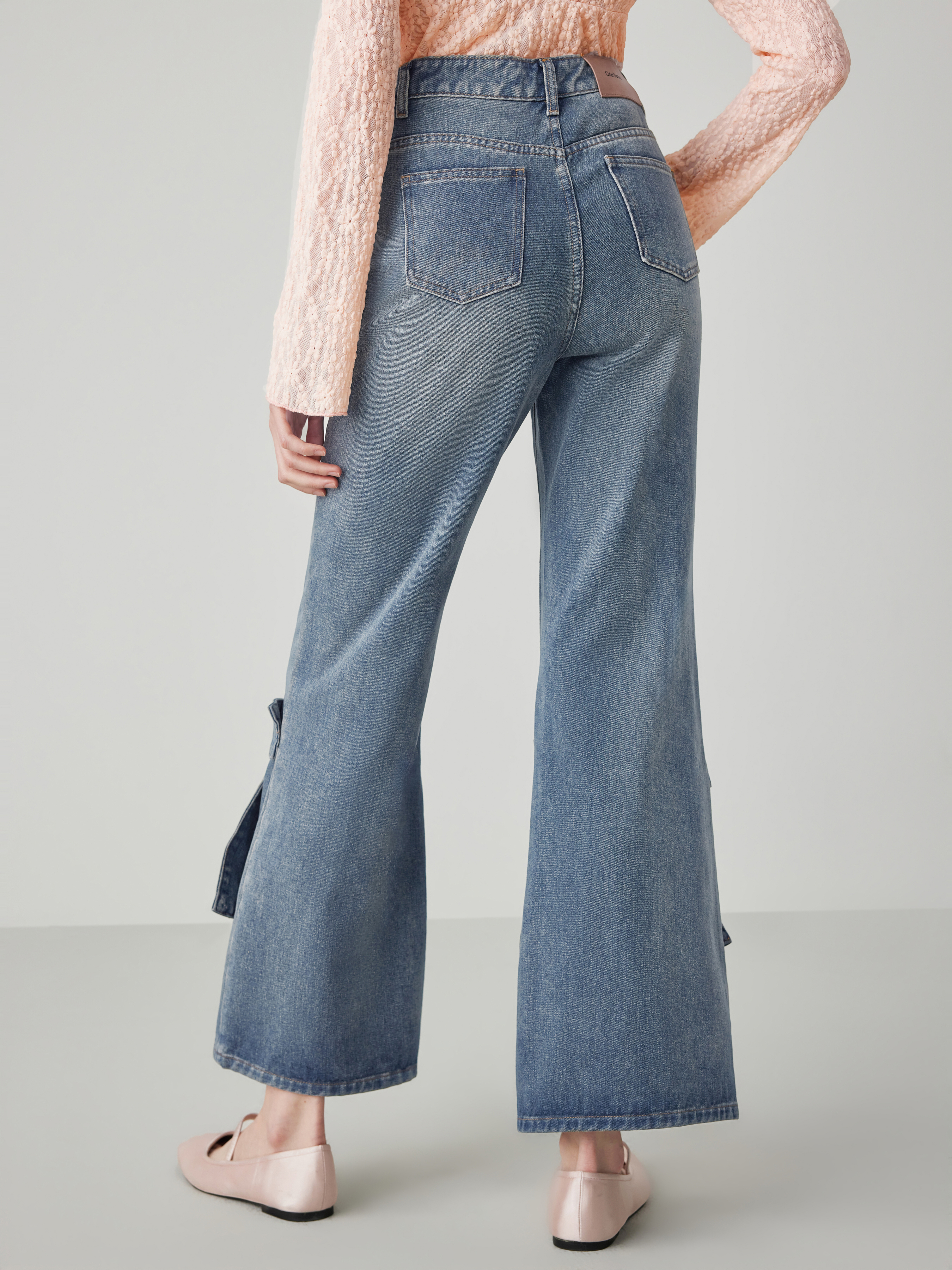 Mid Waist Solid Flared Jeans CF401